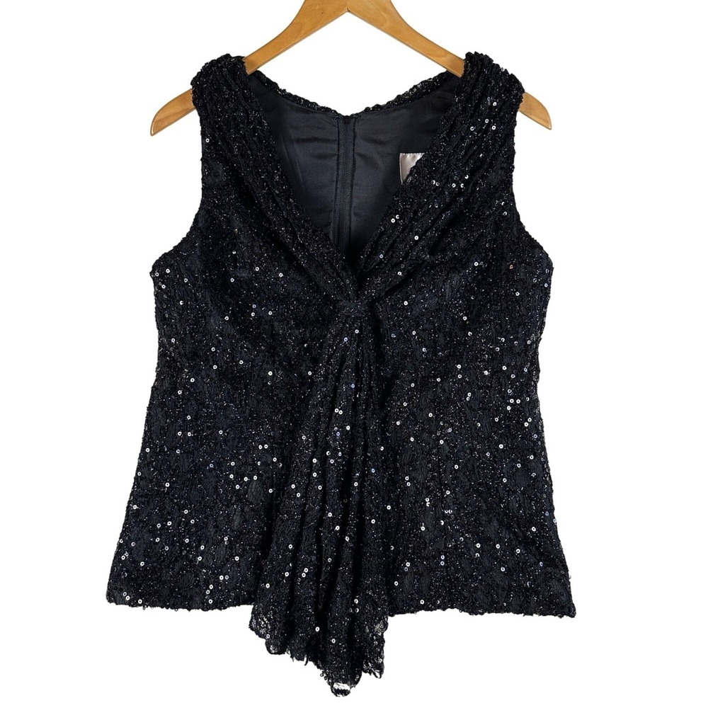 Ambiance by Andrew Adela Womens Small Sequined Black Sleeveless Top Glam Romanti